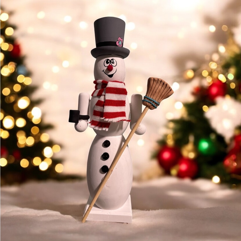 Festive Frosty the Snowman Classic Nutcracker Figurine with Red Scarf